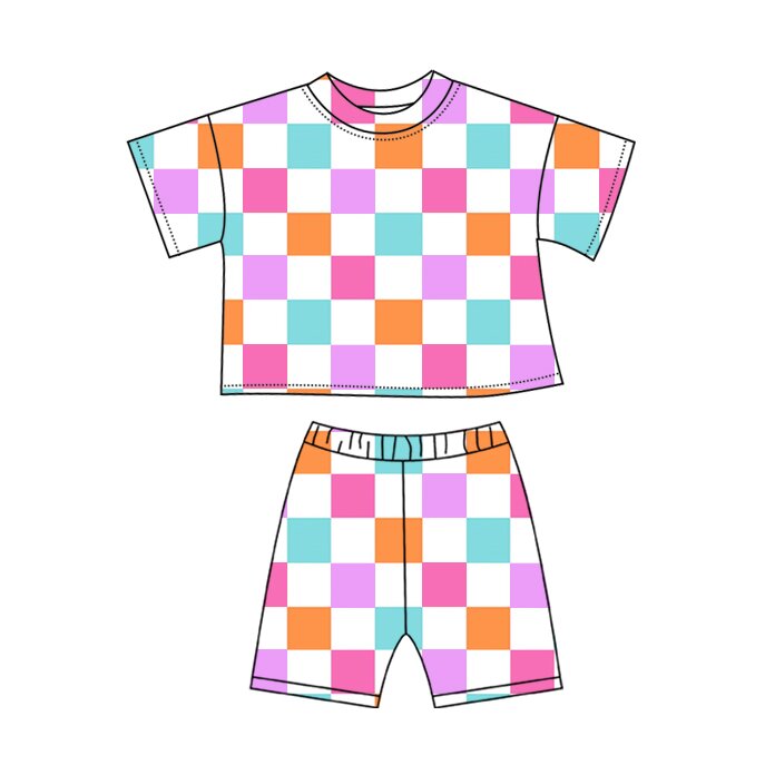 Baby Girls Colorful Checked Pockets Shorts Clothes Sets Preorder
