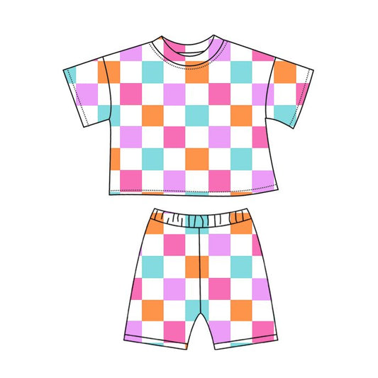 Baby Girls Colorful Checked Pockets Shorts Clothes Sets Preorder