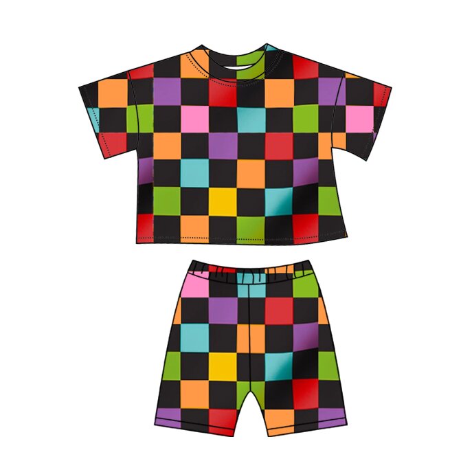 Baby Girls Colorful Checked Pockets Shorts Clothes Sets Preorder
