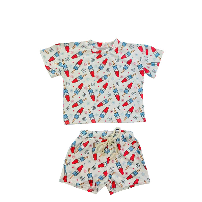 Baby Girls Popsicle Flowers Pockets Shorts 4th of July Clothes Sets Preorder