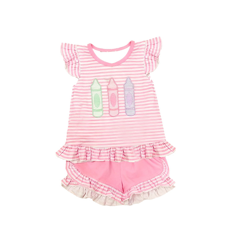 Baby Girls Stripe Pencils Tunic Ruffle Shorts Back to School Clothes Sets Preorder