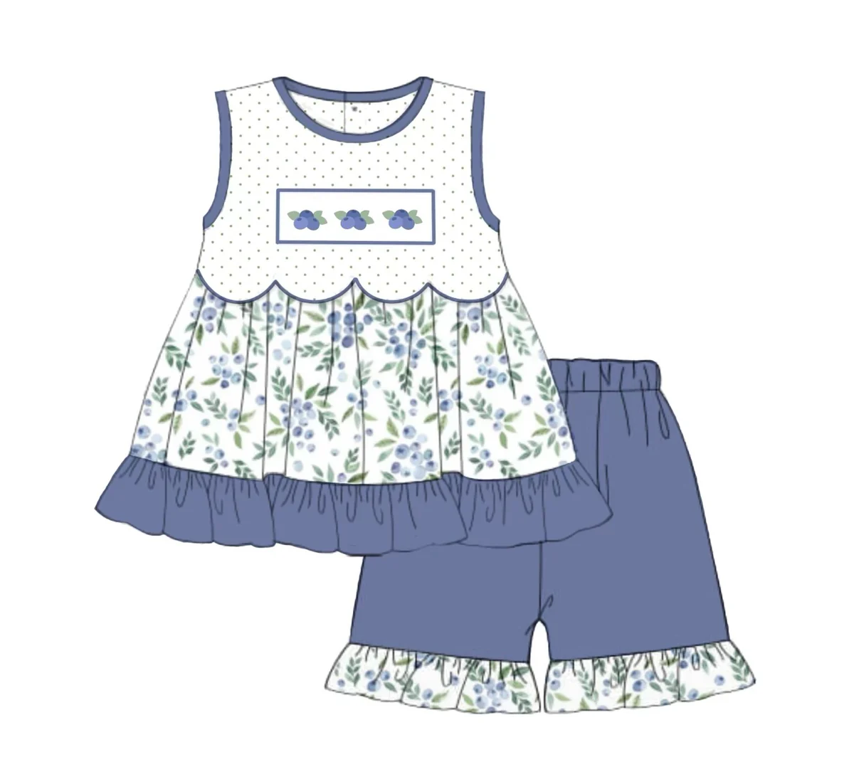 Baby Girls Blueberry Tunic Ruffle Shorts Clothes Sets Preorder