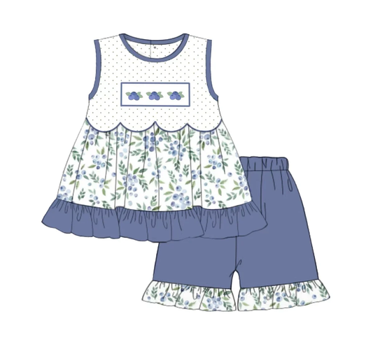 Baby Girls Blueberry Tunic Ruffle Shorts Clothes Sets Preorder