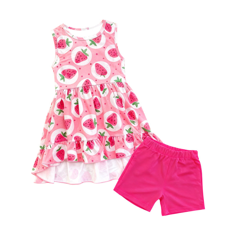 Baby Girls Strawberry Polka Dots Tunic Shorts Clothes Sets Preorder