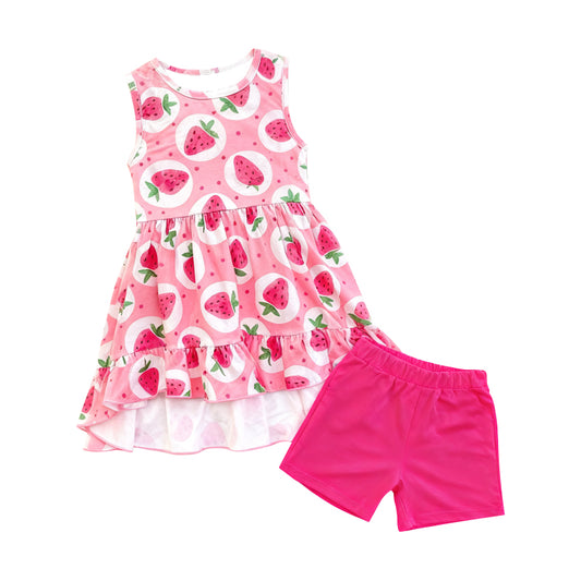Baby Girls Strawberry Polka Dots Tunic Shorts Clothes Sets Preorder