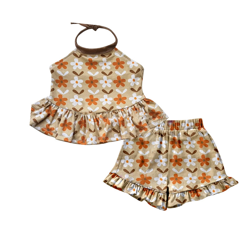 Baby Girls Strap Flowers Tunic Ruffle Shorts Clothes Sets Preorder