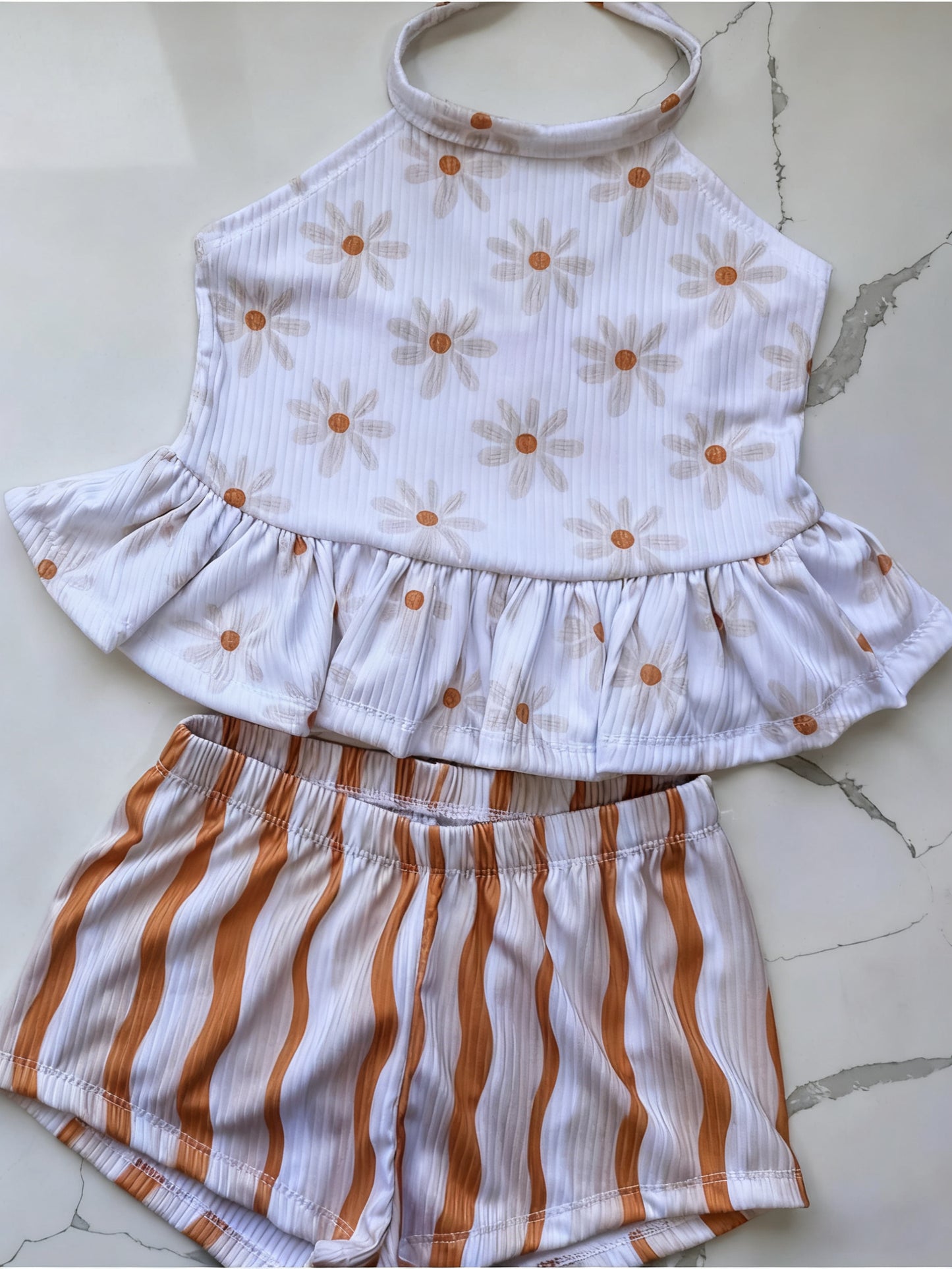Baby Girls Strap Flowers Tunic Stripes Short Clothes Sets Preorder