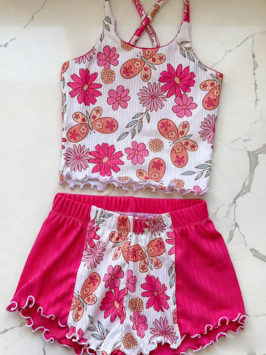Baby Girls Strap Flowers Butterfly Top Short Clothes Sets Preorder
