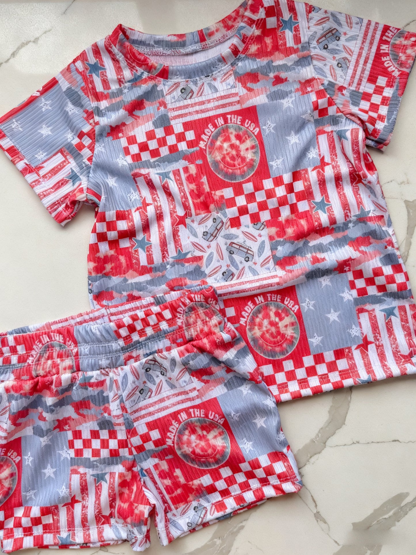 Baby Girls Stars Checked Top Shorts 4th of July Clothes Sets Preorder