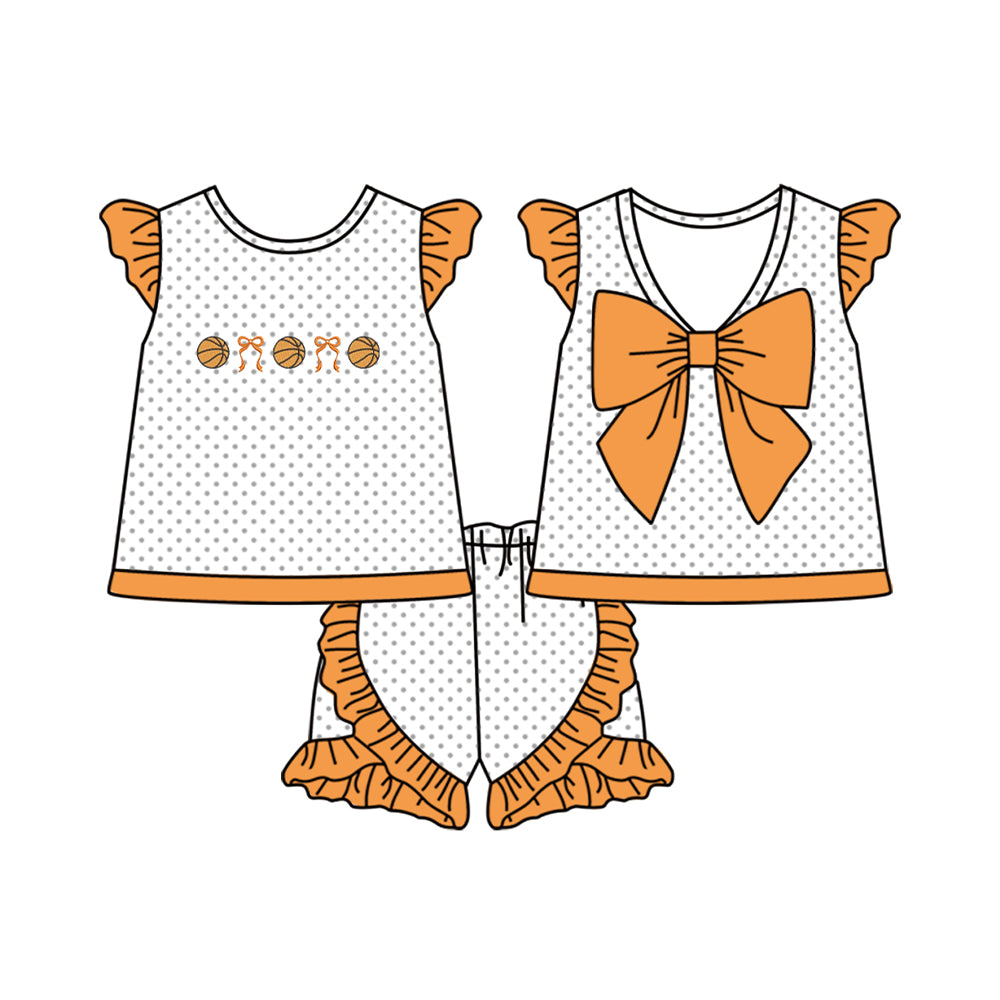 Baby Girls Polka Dots Bows Basketballs Tunic Ruffle Shorts Team Clothes Sets Preorder