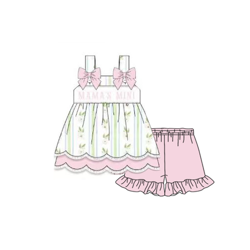 Baby Girls Pink Straps Mama's Mini Tunic Ruffle Shorts Clothes Sets Preorder