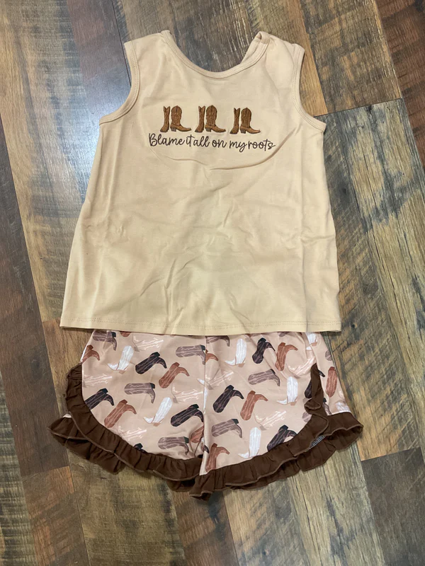 Baby Girls Sleeveless Boots Tunic Ruffle Shorts Western Clothes Sets Preorder