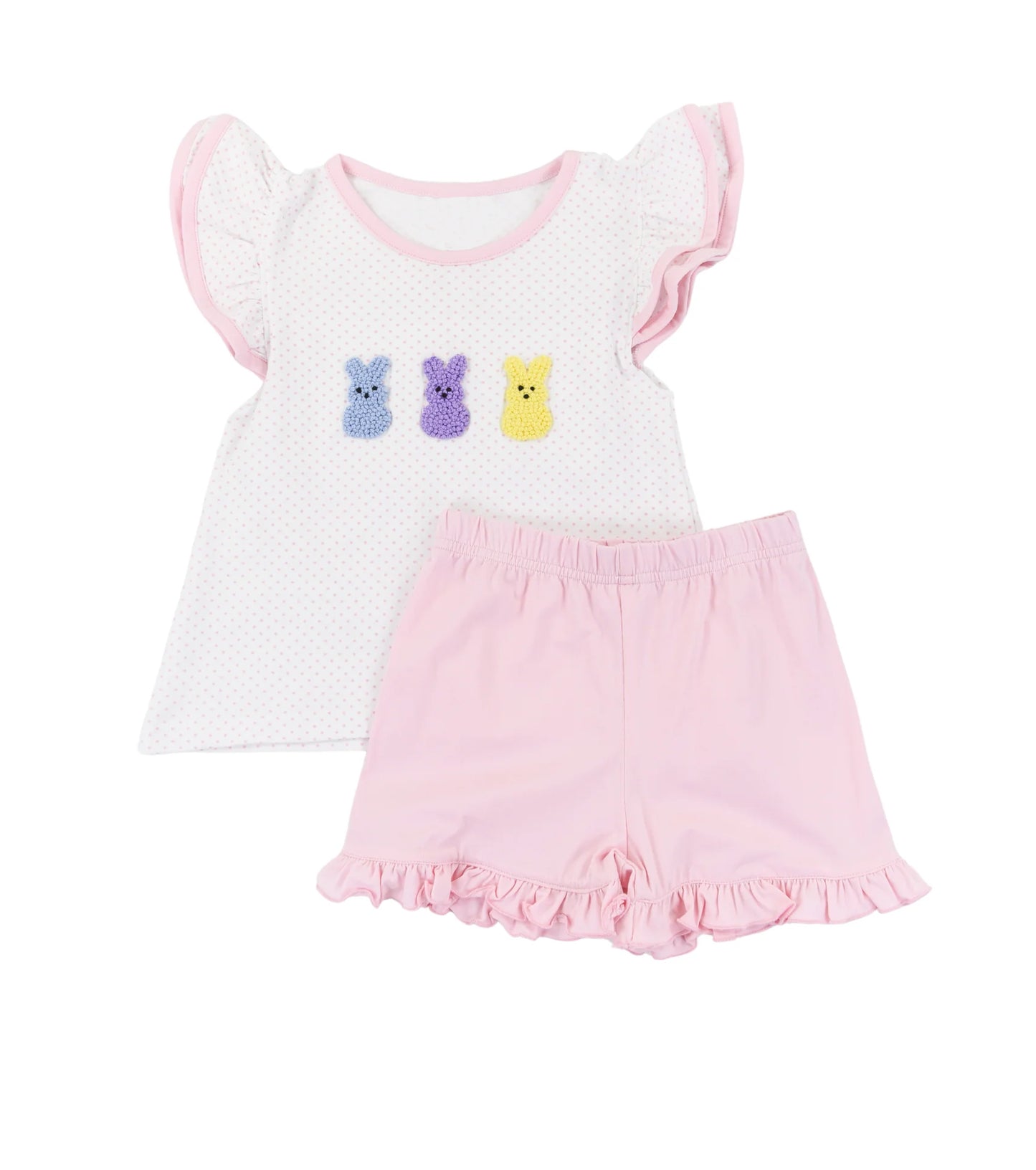 Baby Girls Polka Dots Rabbits Tunic Ruffle Shorts Easter Clothes Sets Preorder