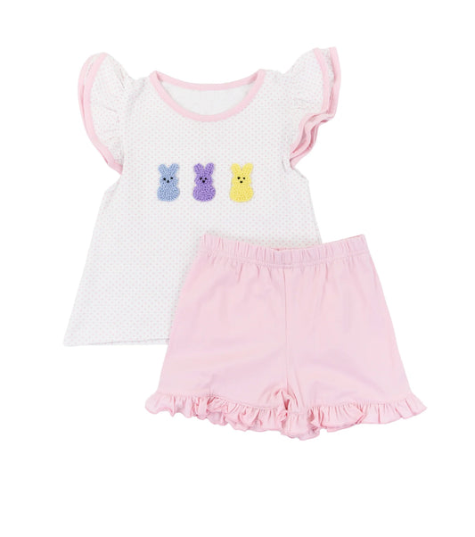 Baby Girls Polka Dots Rabbits Tunic Ruffle Shorts Easter Clothes Sets Preorder
