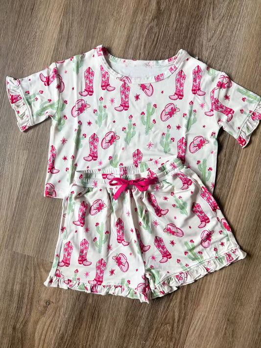 Baby Girls Cactus Boots Top Ruffle Shorts Western Clothes Sets Preorder