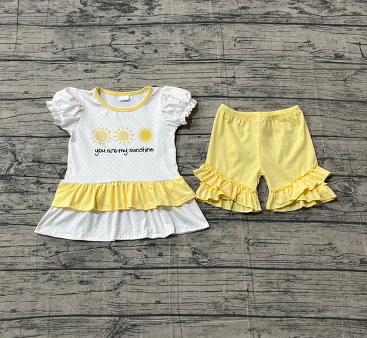Baby Girls Polka Dots You are My Sunshine Tunic Ruffle Shorts Clothes Sets Preorder