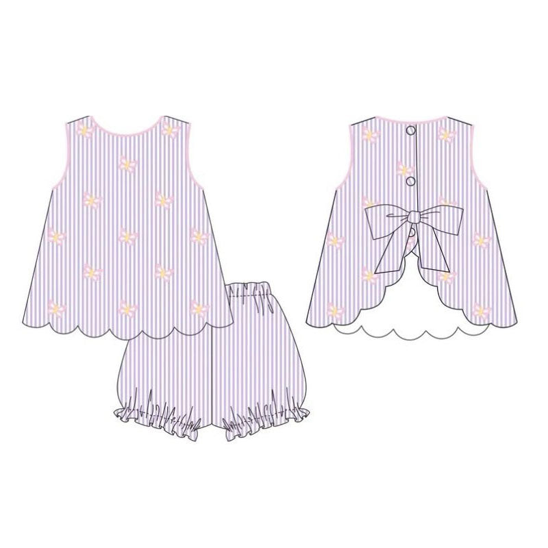 Baby Girls Stripe Butterfly Back Bows Tunic Ruffle Shorts Clothes Sets Preorder