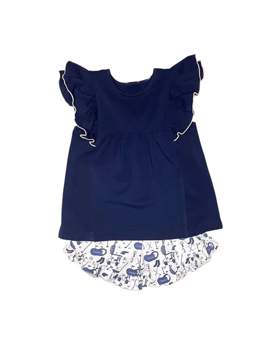 Baby Girls Navy Tunic Golf Trucks Ruffle Shorts Clothes Sets Preorder