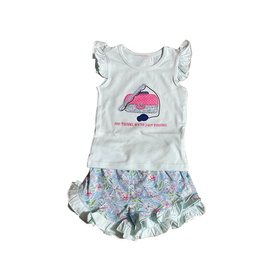 Baby Girls She Thinks We're Just Fishing Top Ruffle Shorts Clothes Sets Preorder
