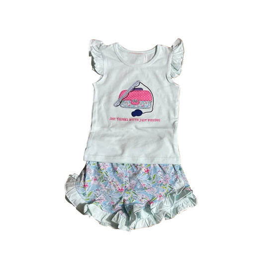 Baby Girls She Thinks We're Just Fishing Top Ruffle Shorts Clothes Sets Preorder