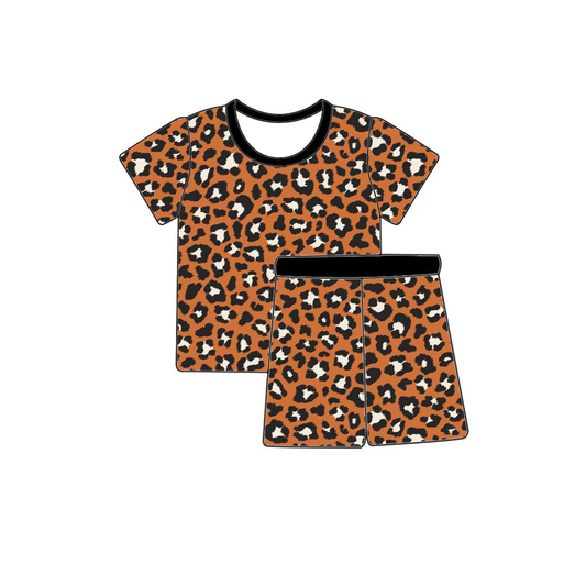 Baby Girls Brown Leopard Top Shorts Pajamas Sets Preorder