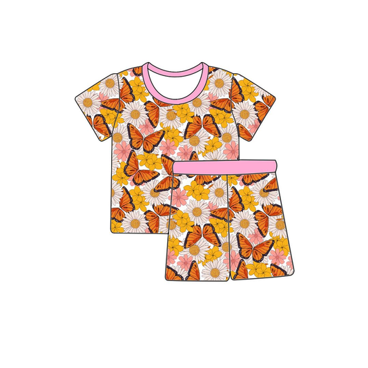 Baby Girls Butterfly Daisy Flowers Top Shorts Pajamas Sets Preorder