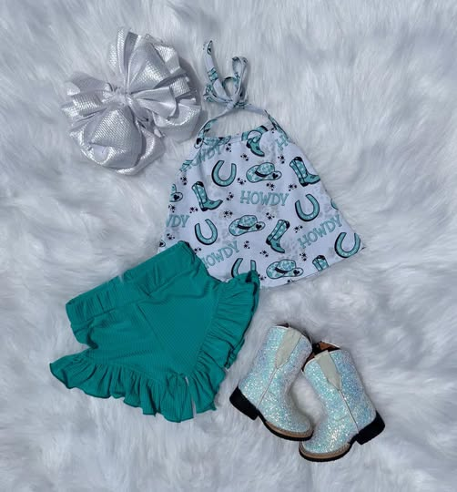 Baby Girls Strap Boots Howdy Tunic Ruffle Shorts Western Clothes Sets Preorder