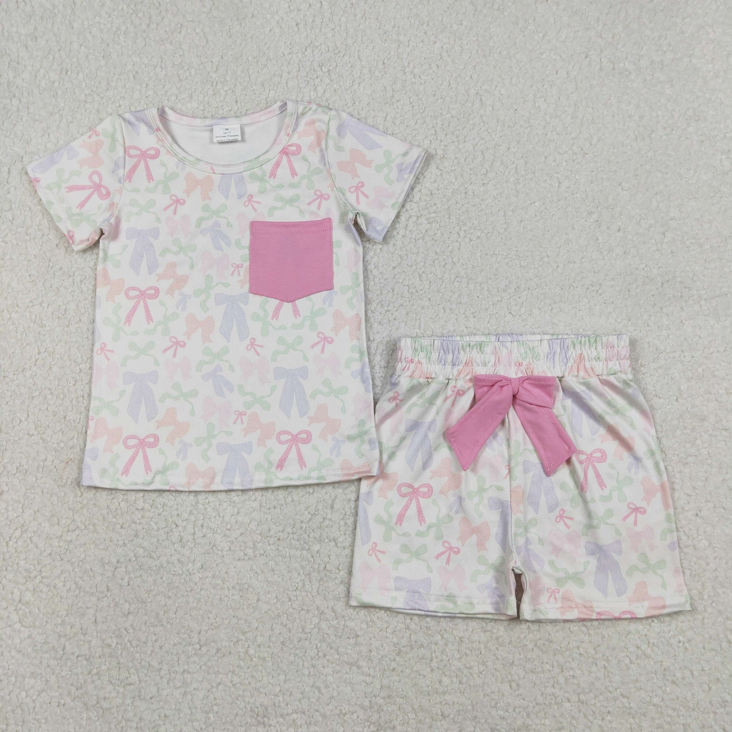 Sibling Baby Girls Colorful Bows Pockets Shorts Clothes Set Ruffle Rompers