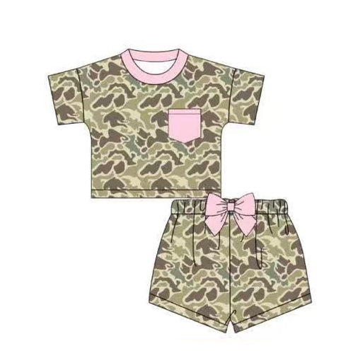 Baby Girls Southern Khaki Camo Pocket Top Shorts Pajamas Sets Preorder