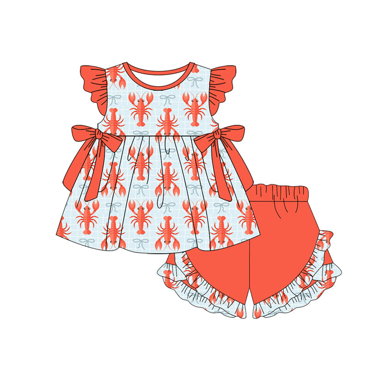 Baby Girls Checked Crayfishes Bows Tunic Ruffle Shorts Clothes Sets Preorder