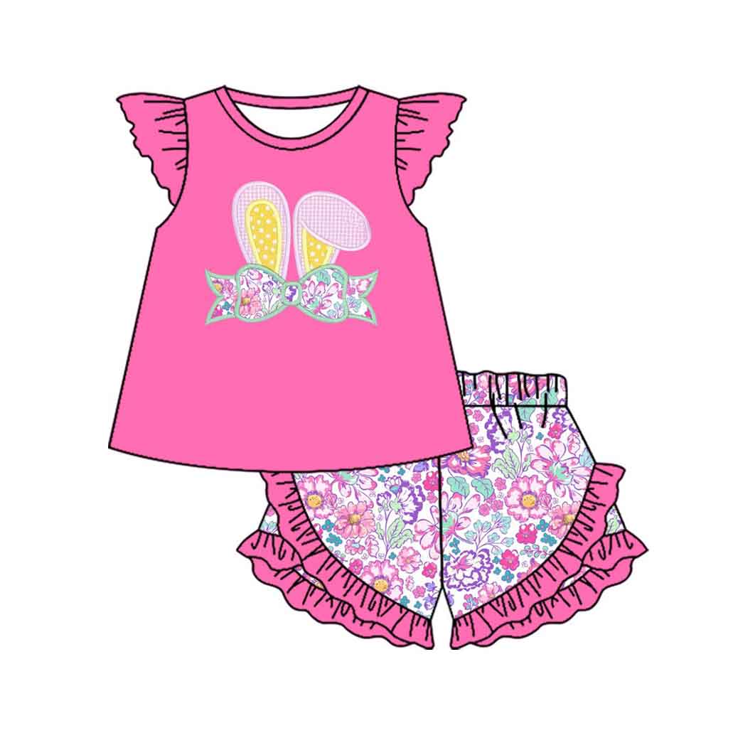 Baby Girls Floral Rabbits Tunic Ruffle Shorts Easter Clothes Sets Preorder
