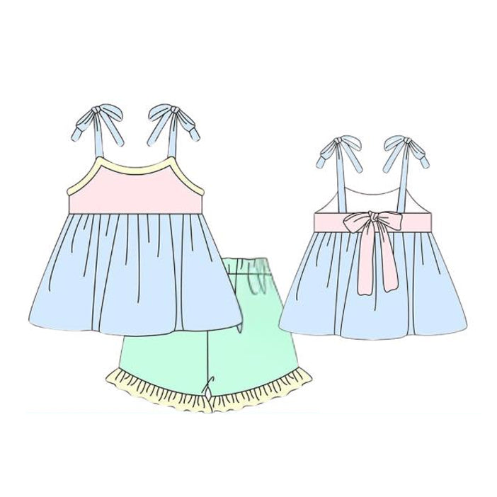 Baby Girls Strap Colorful Tunic Ruffle Shorts Clothes Sets Preorder