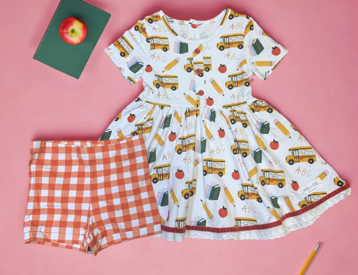 Baby Girls Pencils ABC Tunic Checked Shorts Back to School Clothes Sets Preorder