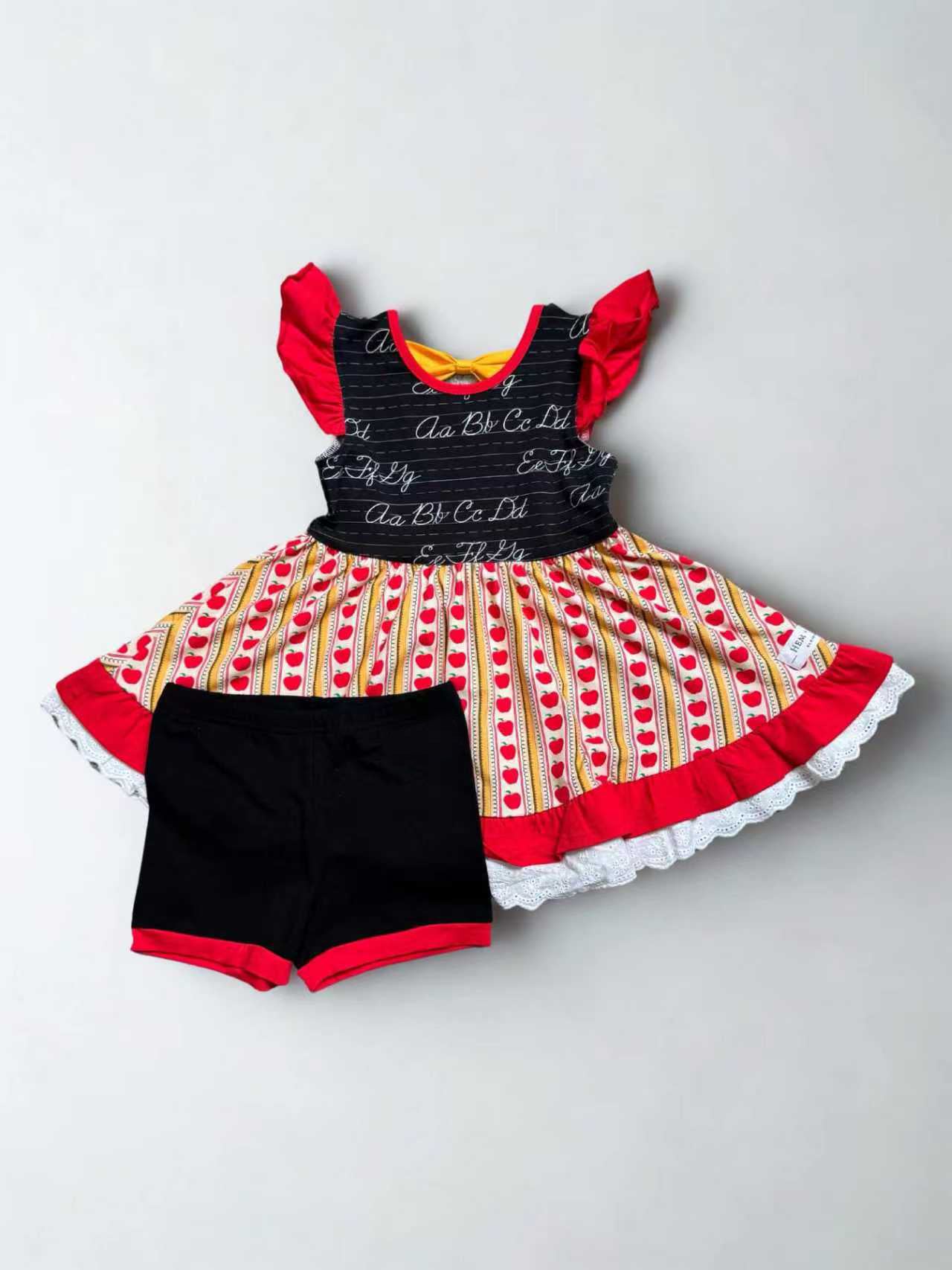 Baby Girls ABC Apples Stripe Tunic Checked Shorts Back to School Clothes Sets Preorder
