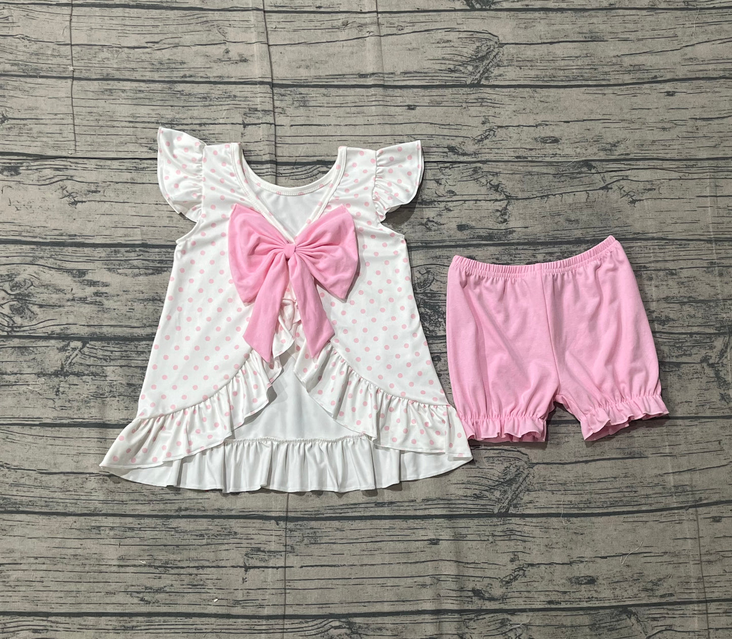 Baby Girls Cross Polka Dots Back Bow Tunic Ruffle Short Easter Clothes Sets