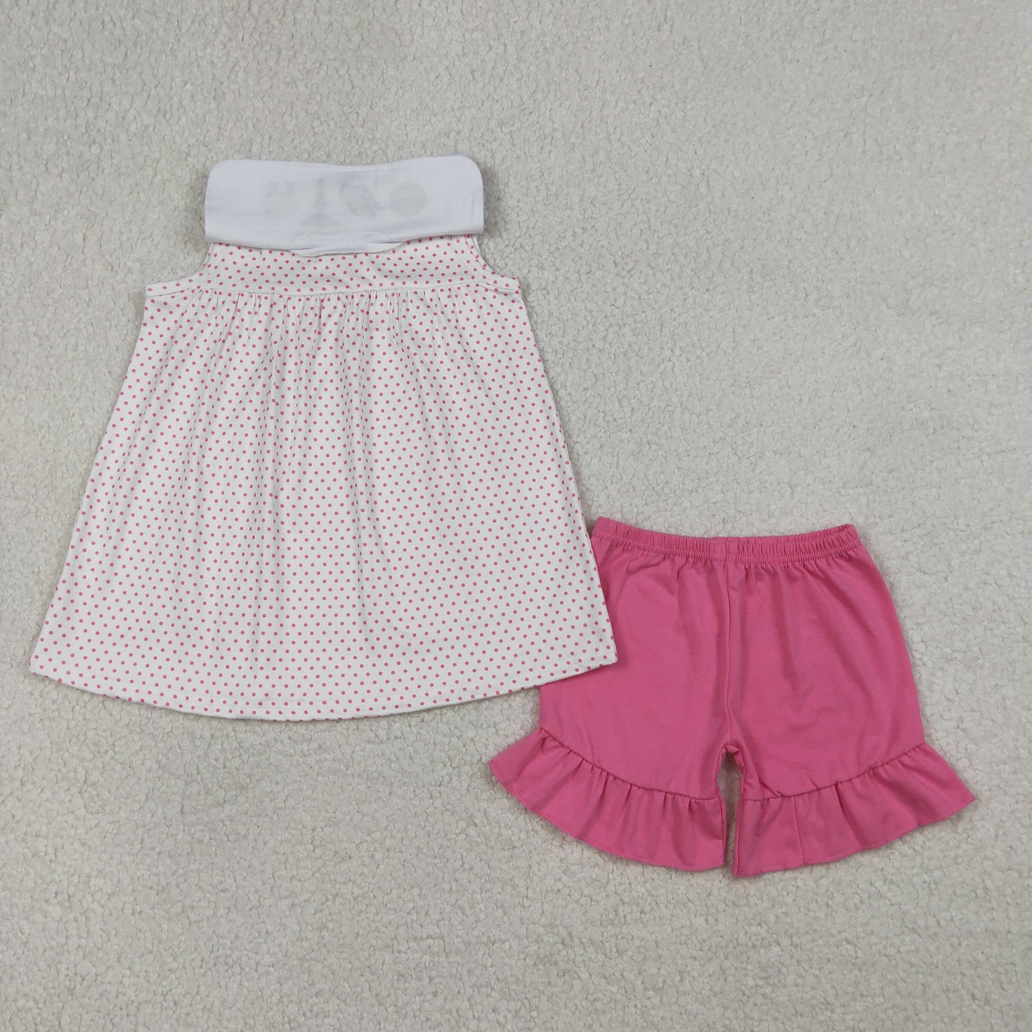 Embroidery Cross Sheep Baby Girls Polka Dots Tunic Ruffle Shorts Clothes Sets