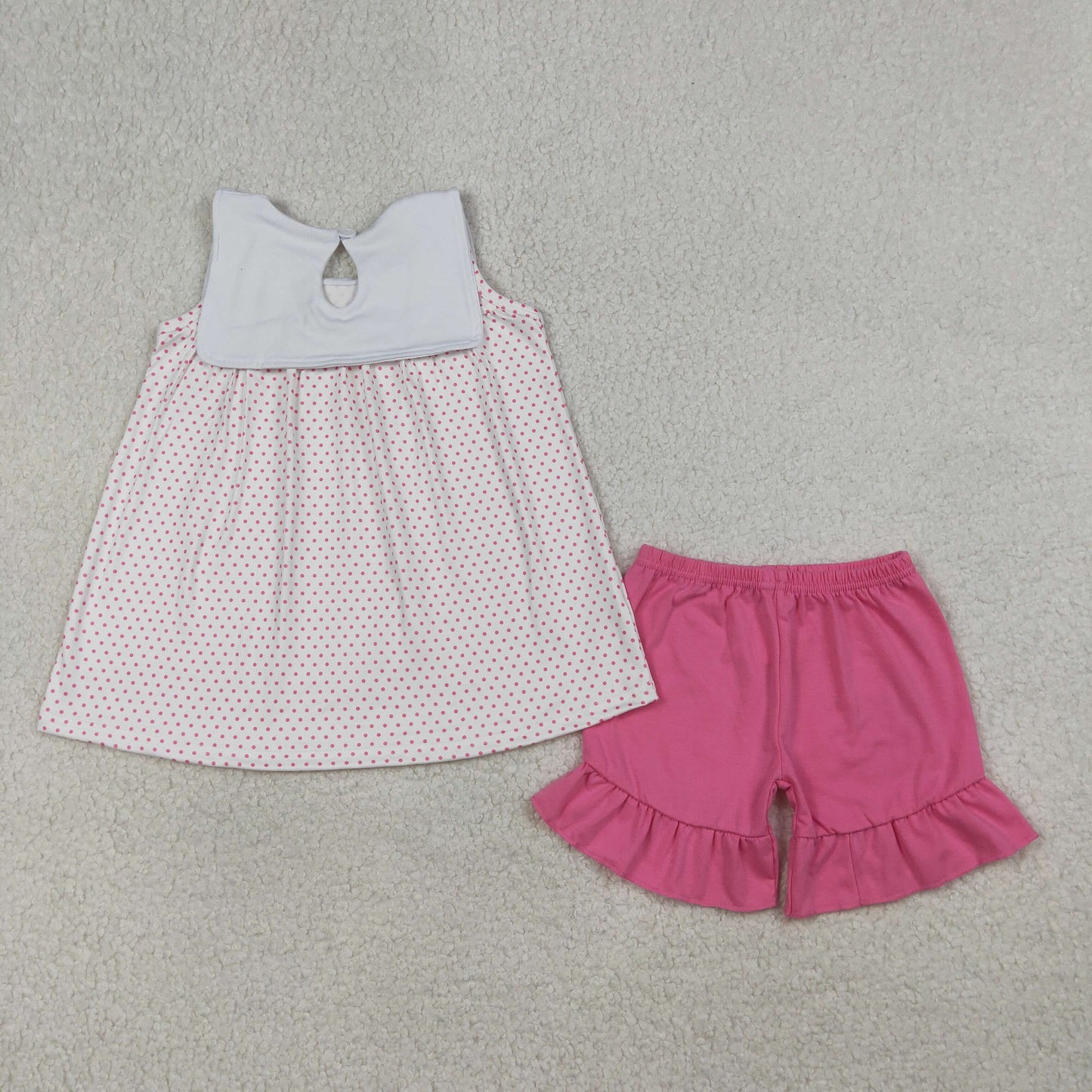 Embroidery Cross Sheep Baby Girls Polka Dots Tunic Ruffle Shorts Clothes Sets