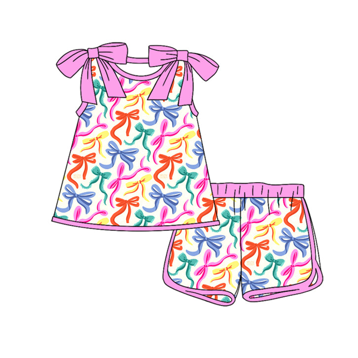 Baby Girls Colorful Bows Plaid Tunic Shorts Clothes Sets Preorder