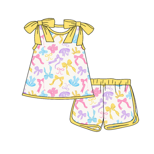 Baby Girls Colorful Bows Plaid Tunic Shorts Clothes Sets Preorder