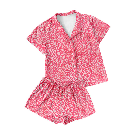 Adult Women Pink Leopard Button Pocket Top Shorts Pajamas Set Preorder