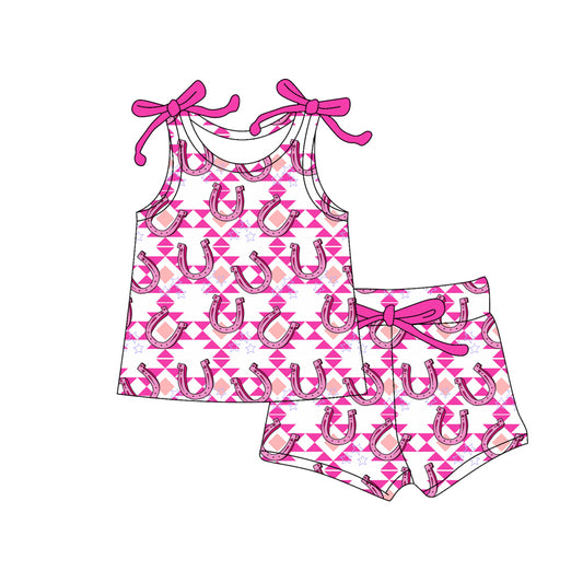 Baby Girls Bows Sleeveless Shoes Aztec Top Shorts Western Clothes Sets Preorder