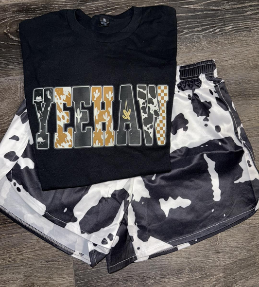 Adult Women Cactus Yeehaw Top Cow Print Shorts Western Clothes Sets Preorder