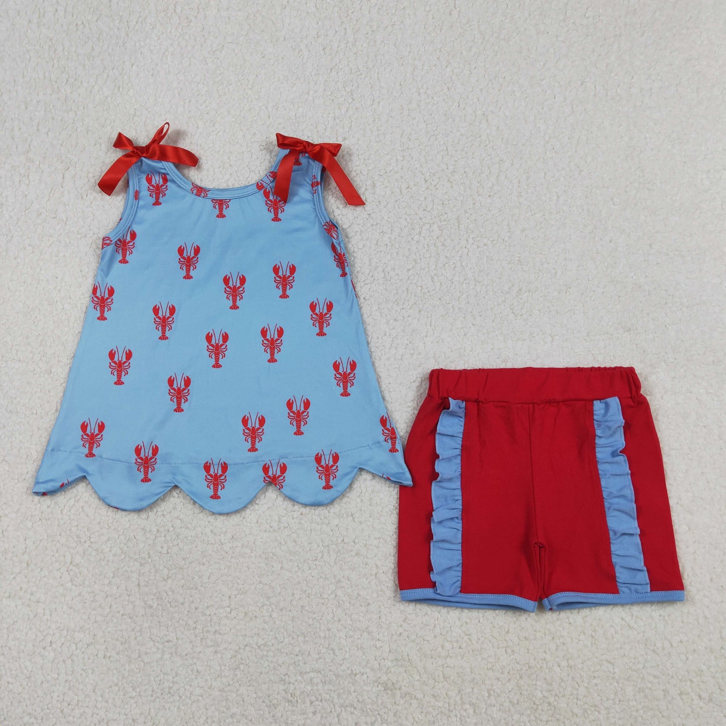 Baby Girls Sleeveless Crayfishes Scallop Tunic Ruffle Shorts Clothes Sets