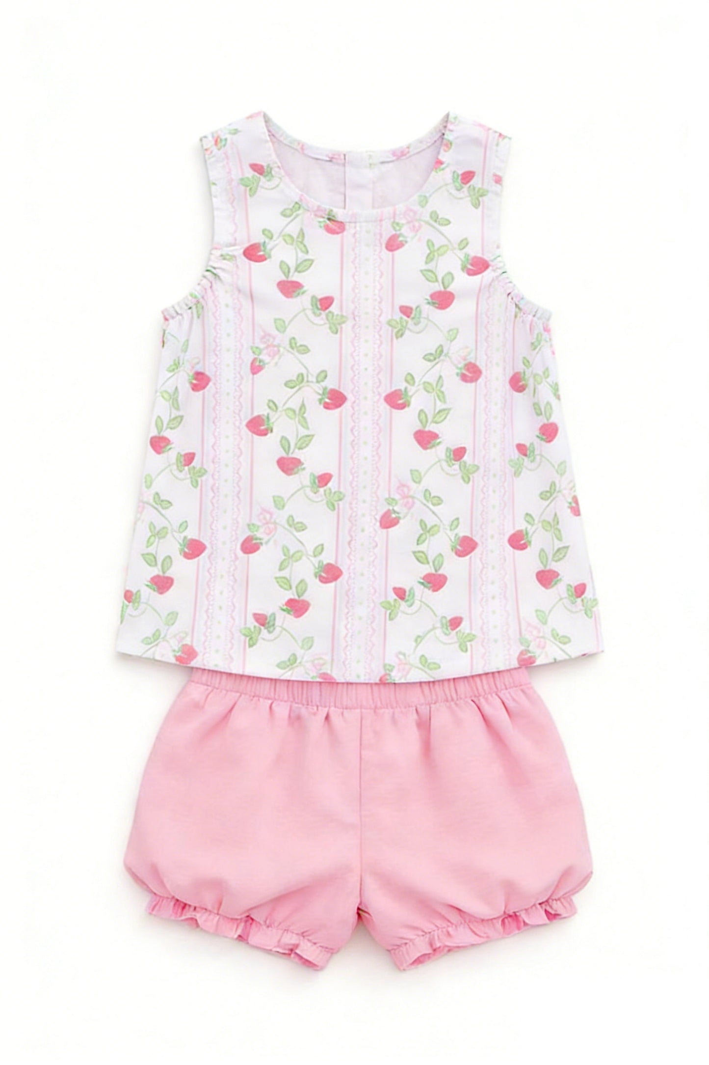 Baby Girls Pink Stripe Strawberry Tunic Ruffle Shorts Clothes Sets Preorder