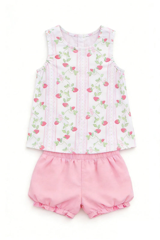 Baby Girls Pink Stripe Strawberry Tunic Ruffle Shorts Clothes Sets Preorder