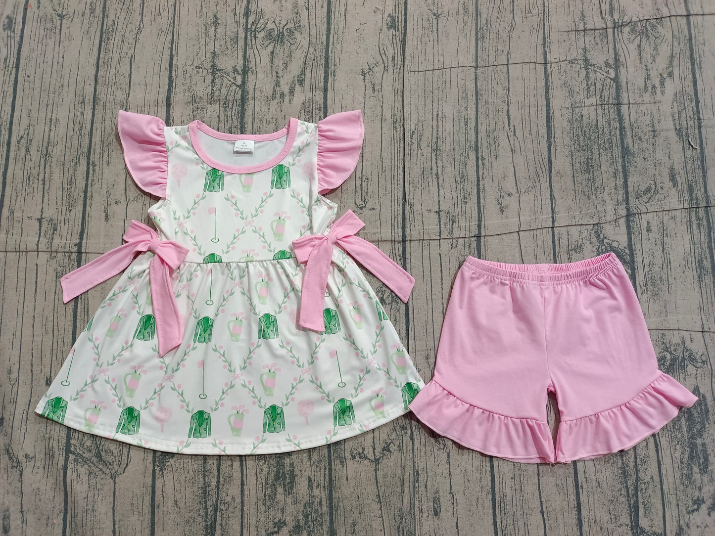 Baby Girls Flowers Golf Checked Bows Tunic Ruffle Shorts Clothes Sets