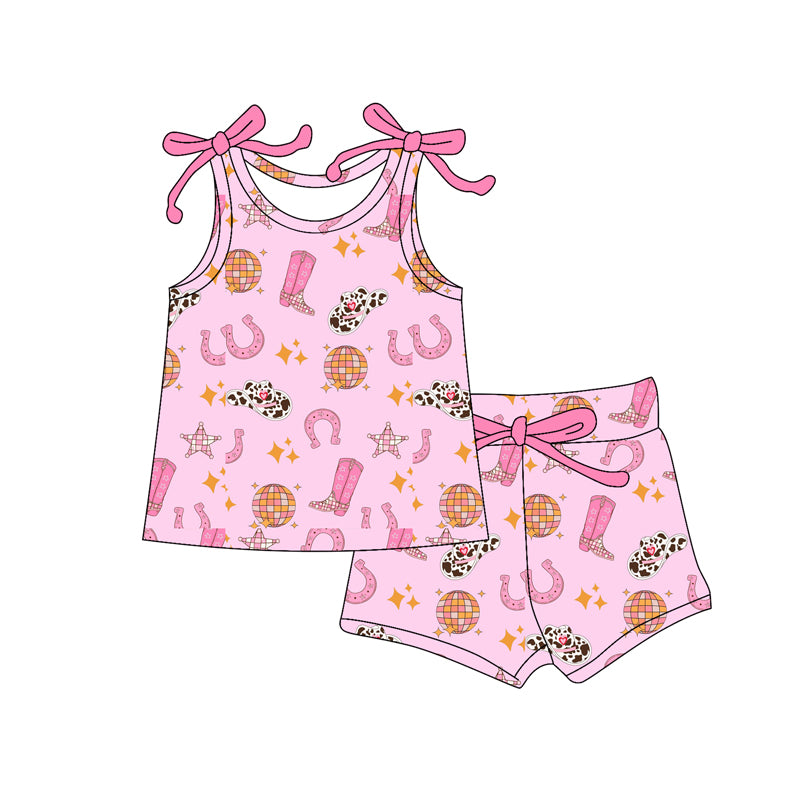 Baby Girls Pink Boots Hats Top Shorts Western Clothes Sets Preorder