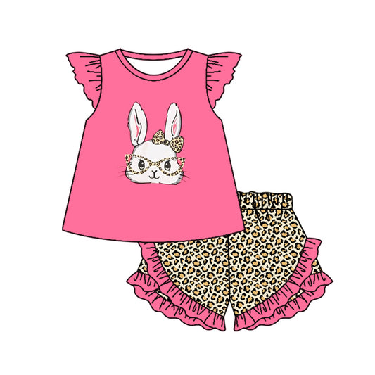 Baby Girls Leopard Bows Rabbit Tunic Ruffle Shorts Easter Clothes Sets Preorder