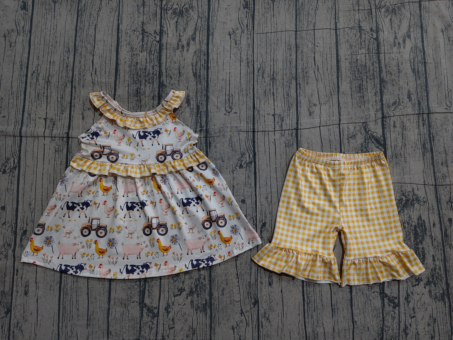 Baby Girls Sleeveless Cows Trucks Tunic Ruffle Shorts Farm Clothes Sets