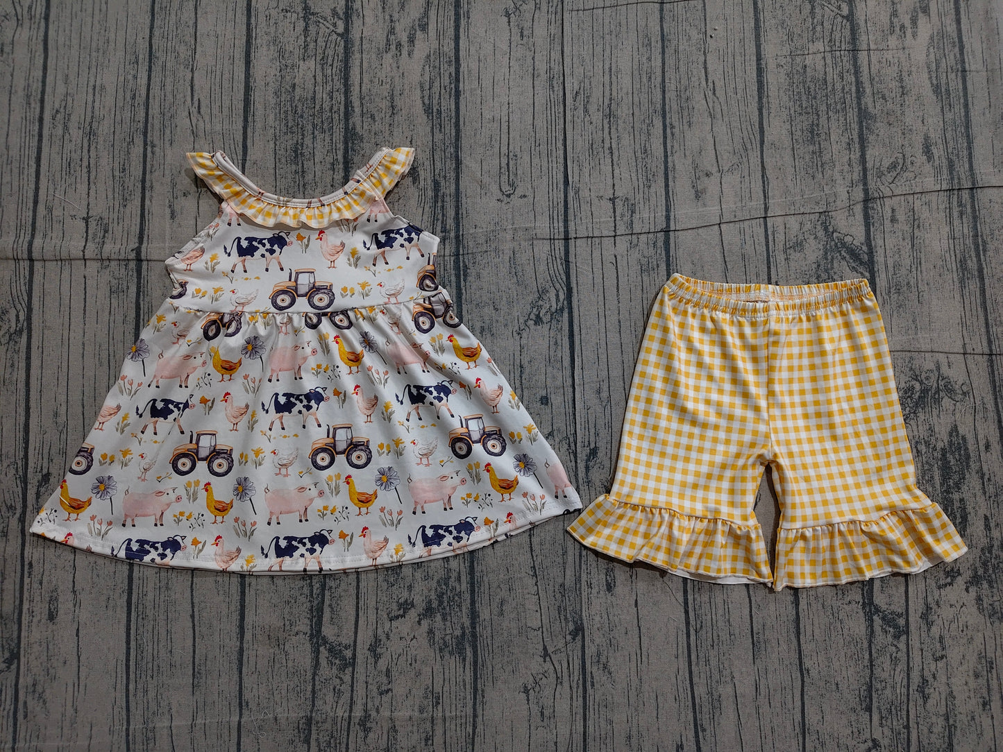 Baby Girls Sleeveless Cows Trucks Tunic Ruffle Shorts Farm Clothes Sets